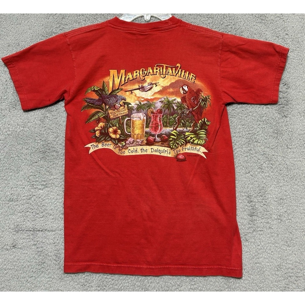 Vintage 90s Margaritaville Shirt Size XS Red 1999 Jimmy Buffett Music Band